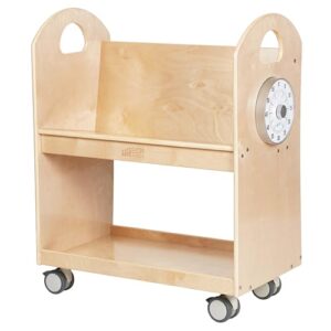 ecr4kids mobile book cart with countdown timer, classroom bookshelf, natural