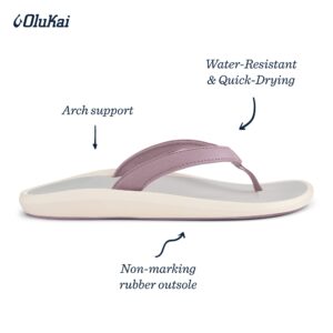 OLUKAI Pi'oe Women's Beach Sandals, Water-Resistant Flip-Flop Slides, Ulta Soft & Comfortable Fit, Wet Grip Soles, Lilac Chalk/Mist Grey, 8