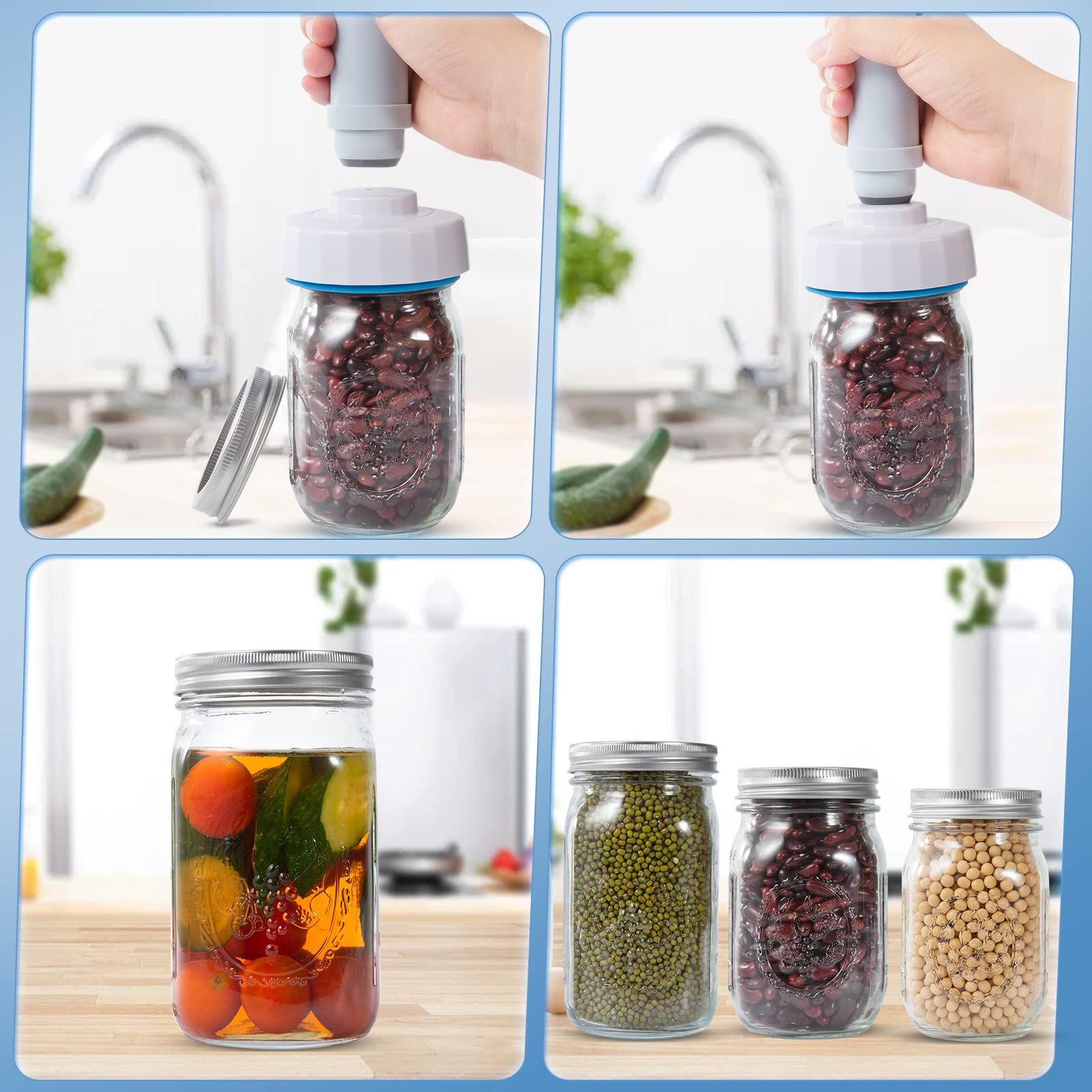 Aspen Essentials Mason Jar Vacuum Sealer Kit | with Attachment Accessory Hose Compatible FoodSaver Glass Jars Wide Regular Mouth Lids Manual Pump and Lid Opener, white