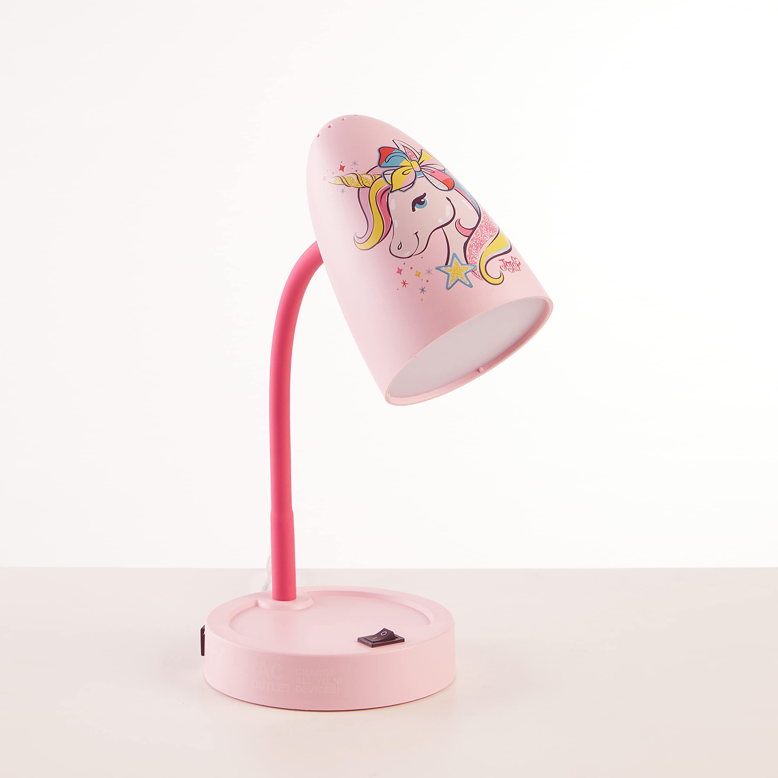 Idea Nuova Nickelodeon JoJo Siwa Switch Operated LED Task Table and Desk Lamp with Charging Outlet