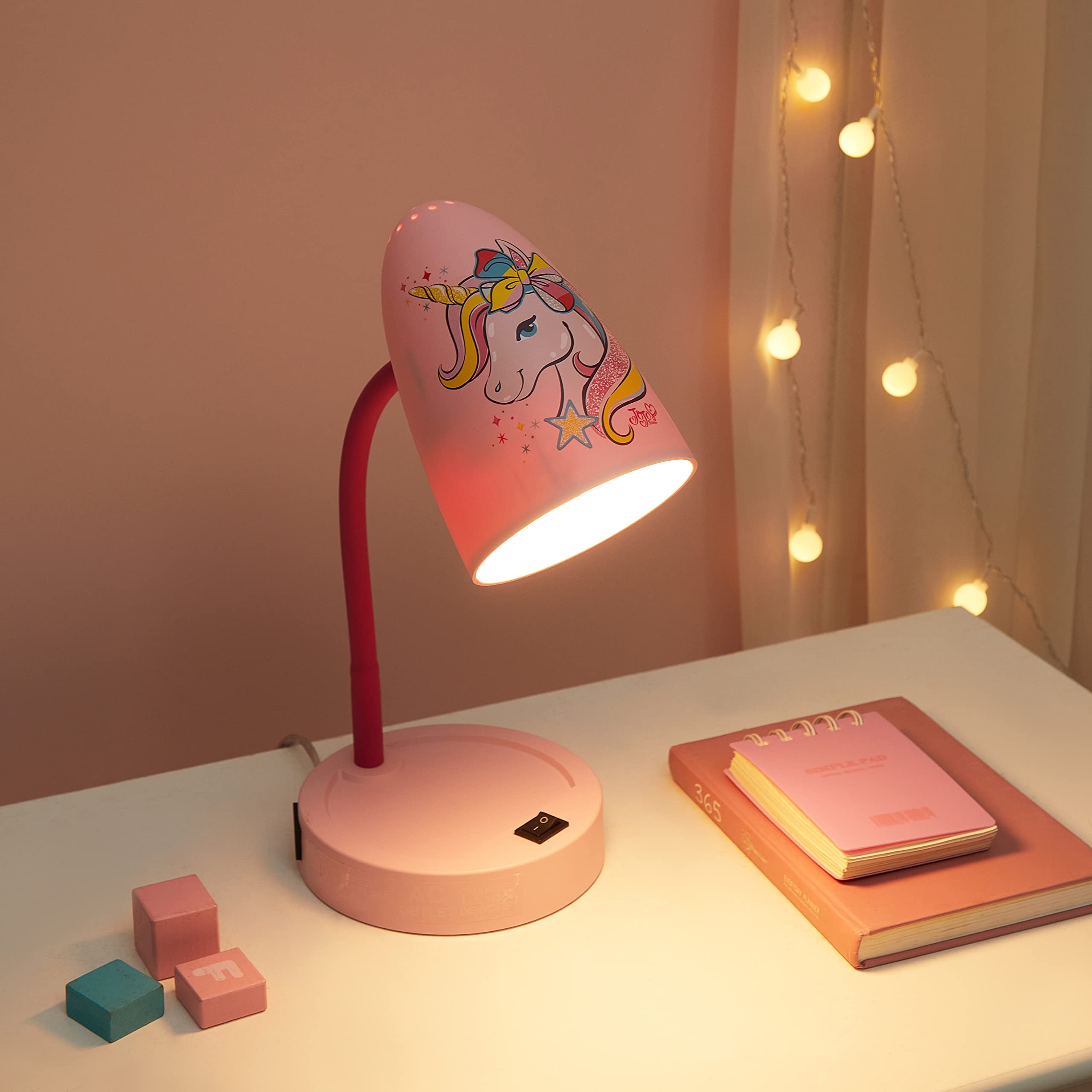 Idea Nuova Nickelodeon JoJo Siwa Switch Operated LED Task Table and Desk Lamp with Charging Outlet