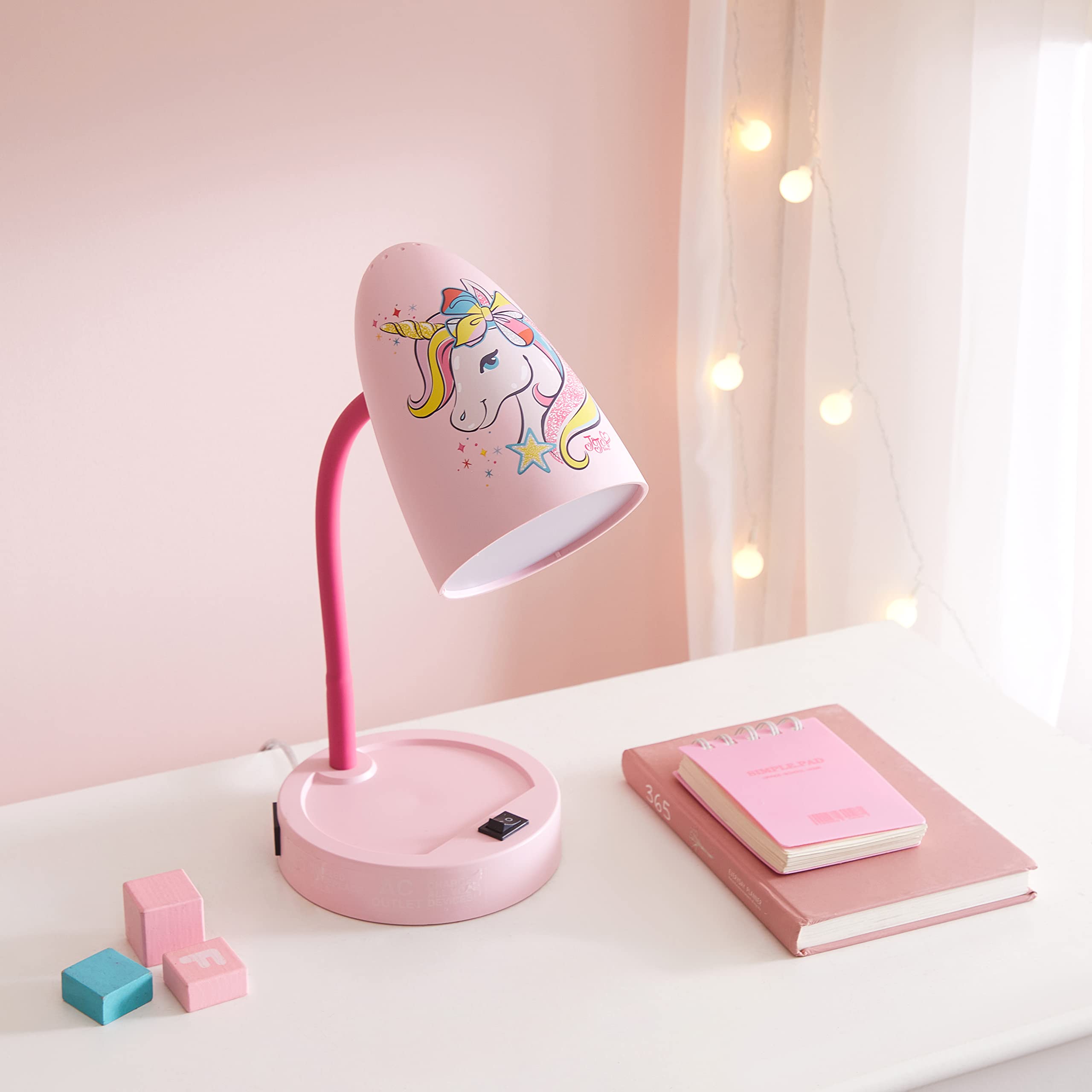 Idea Nuova Nickelodeon JoJo Siwa Switch Operated LED Task Table and Desk Lamp with Charging Outlet