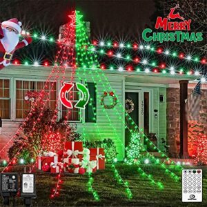 jmexsuss 350 led 12.5ft red & green color changing waterfall christmas lights waterproof, 11 modes christmas tree lights with remote for indoor outdoor tree garden christmas halloween decorations
