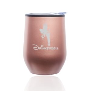 stemless wine tumbler coffee travel mug glass with lid drinkerbell drinking fairy funny (rose gold)