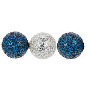 lifkome 3pcs decorative glass balls mosaic sphere decorative orbs glass centerpiece balls for tray and bowl displays flower vase dining table decoration blue silver