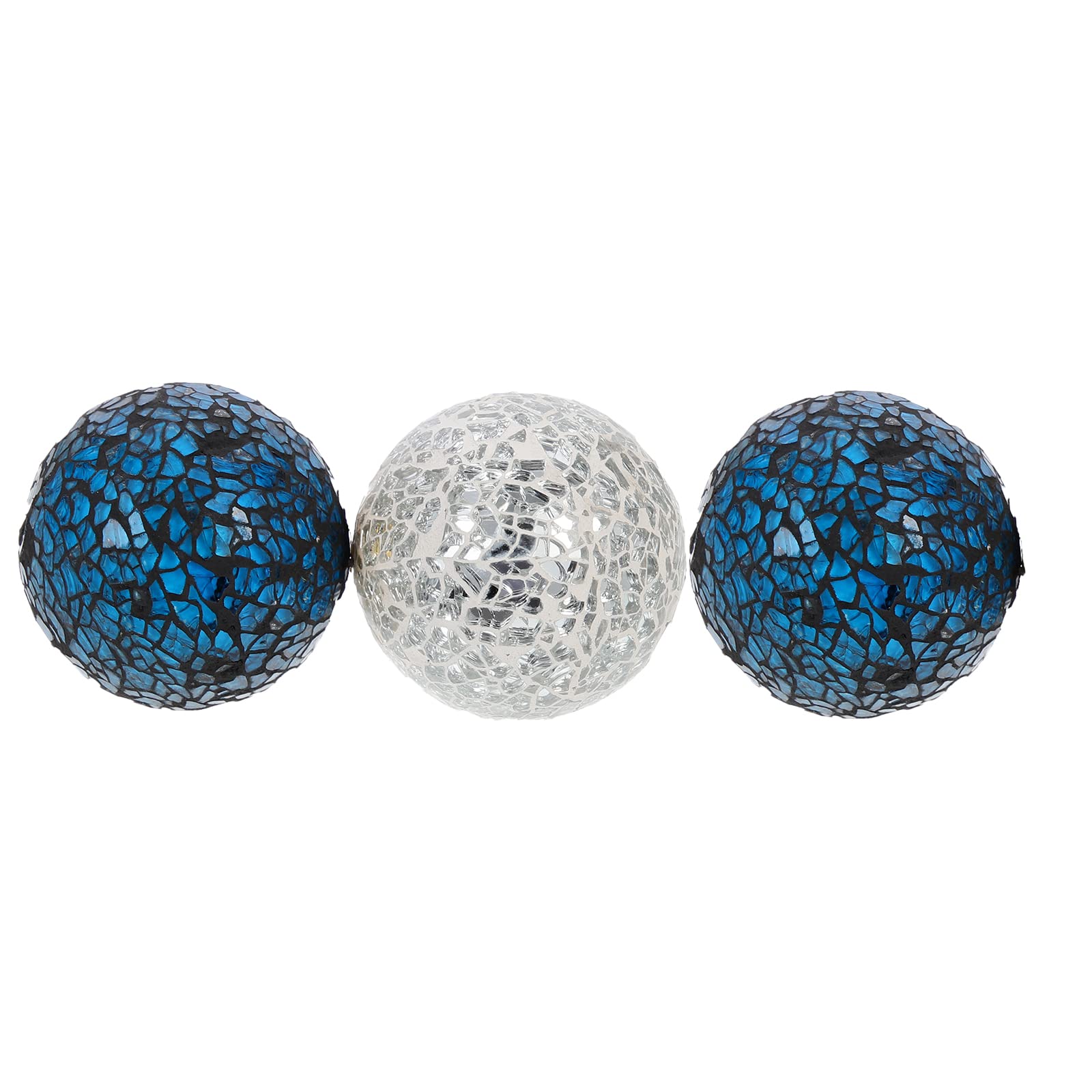 LIFKOME 3pcs Decorative Glass Balls Mosaic Sphere Decorative Orbs Glass Centerpiece Balls for Tray and Bowl Displays Flower Vase Dining Table Decoration Blue Silver