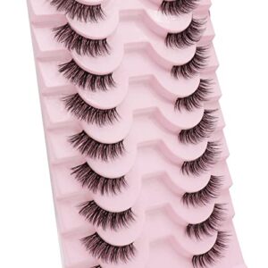 Half Lashes, Lashes Natural Look 10 Pairs Volume Cat Eye Lashes 10mm Wispy Lashes with Clear Band Short False Eyelashes TB02