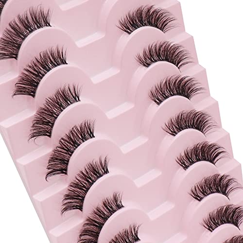 Half Lashes, Lashes Natural Look 10 Pairs Volume Cat Eye Lashes 10mm Wispy Lashes with Clear Band Short False Eyelashes TB02