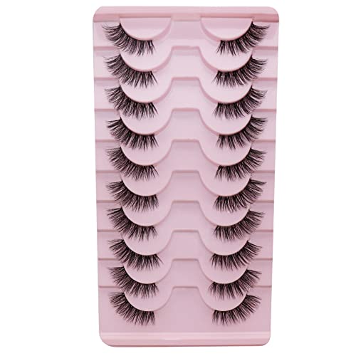 Half Lashes, Lashes Natural Look 10 Pairs Volume Cat Eye Lashes 10mm Wispy Lashes with Clear Band Short False Eyelashes TB02