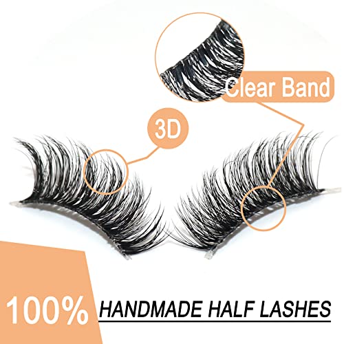 Half Lashes, Lashes Natural Look 10 Pairs Volume Cat Eye Lashes 10mm Wispy Lashes with Clear Band Short False Eyelashes TB02