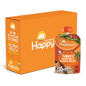 happy baby organics savory blends stage 3 baby food puree, free-range turkey, harvest vegetables & quinoa skillet, 3.5 ounce (pack of 16)