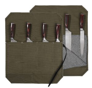 chef's knife roll bag, durable 16oz waxed canvas knife case with 4 slots professional chef's knife bag with anti cutting fabric inside