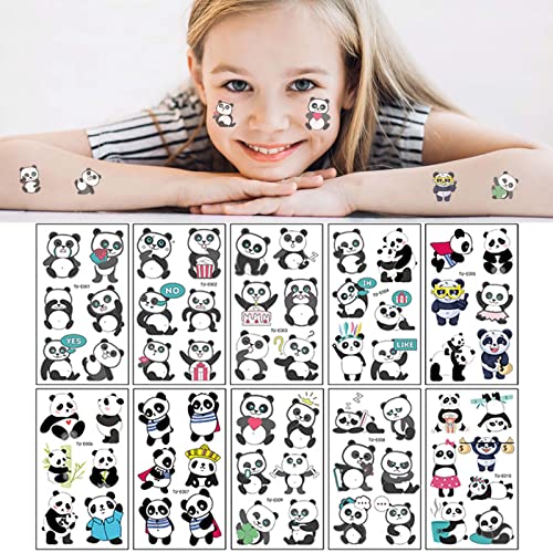 Temporary Tattoo for Kids,Panda Tattoo Stickers for Boys and Girls Favor,Safety Waterproof Fake Tattoos for Animal,Panda Party Supplies,10 sheets Cute kids tattoos (Panda-not luminous)