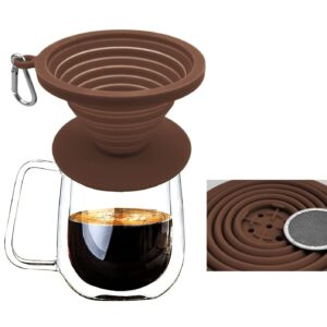 Collapsible Coffee Dripper Pour Over Coffee Filter, Silicone Reusable Coffee Maker,Paperless Coffee Brew Maker,Dishwasher Safe,Carabineer for Hiking, Backpacking,Camping,Home,Office(Brown)