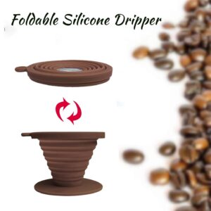 Collapsible Coffee Dripper Pour Over Coffee Filter, Silicone Reusable Coffee Maker,Paperless Coffee Brew Maker,Dishwasher Safe,Carabineer for Hiking, Backpacking,Camping,Home,Office(Brown)