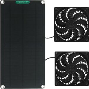 Solar Panel Fan Kit, JINHOMSOLAR 10W Dual Fan with 6.5Ft/1.9 m Cable for Small Chicken Coops, Greenhouses, Doghouses,Sheds,Pet Houses, Window Exhaust