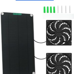 Solar Panel Fan Kit, JINHOMSOLAR 10W Dual Fan with 6.5Ft/1.9 m Cable for Small Chicken Coops, Greenhouses, Doghouses,Sheds,Pet Houses, Window Exhaust