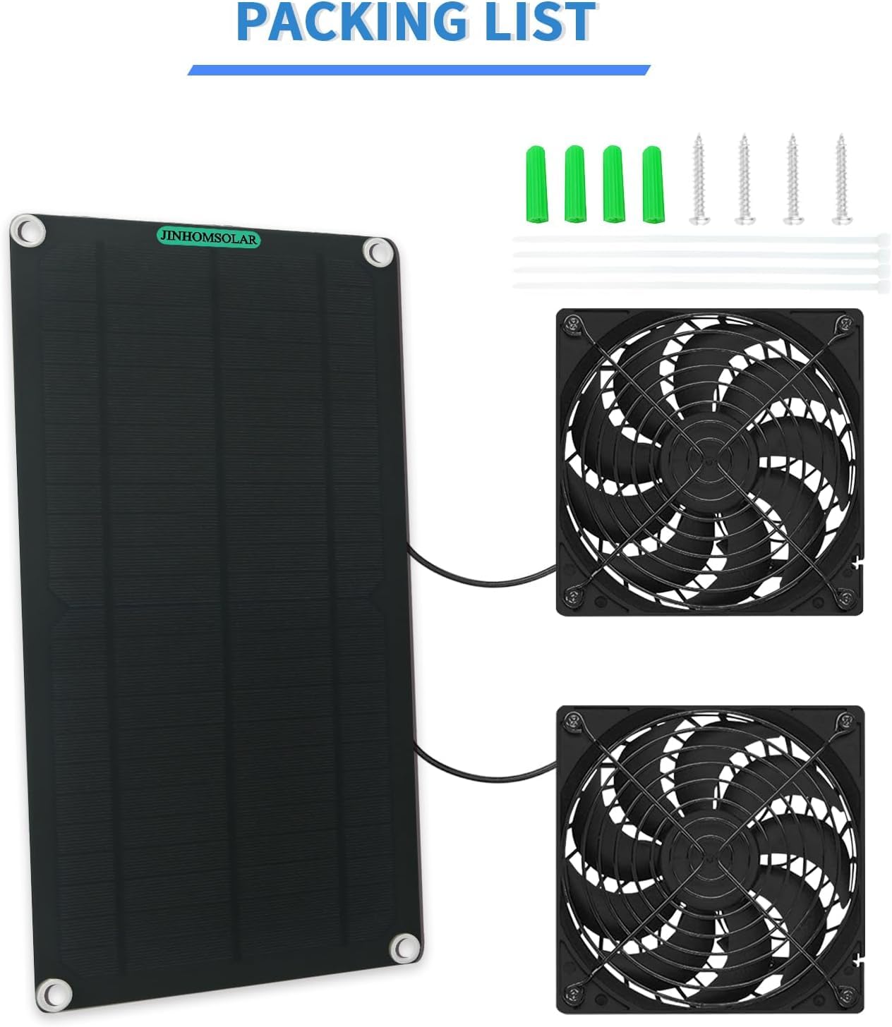 Solar Panel Fan Kit, JINHOMSOLAR 10W Dual Fan with 6.5Ft/1.9 m Cable for Small Chicken Coops, Greenhouses, Doghouses,Sheds,Pet Houses, Window Exhaust