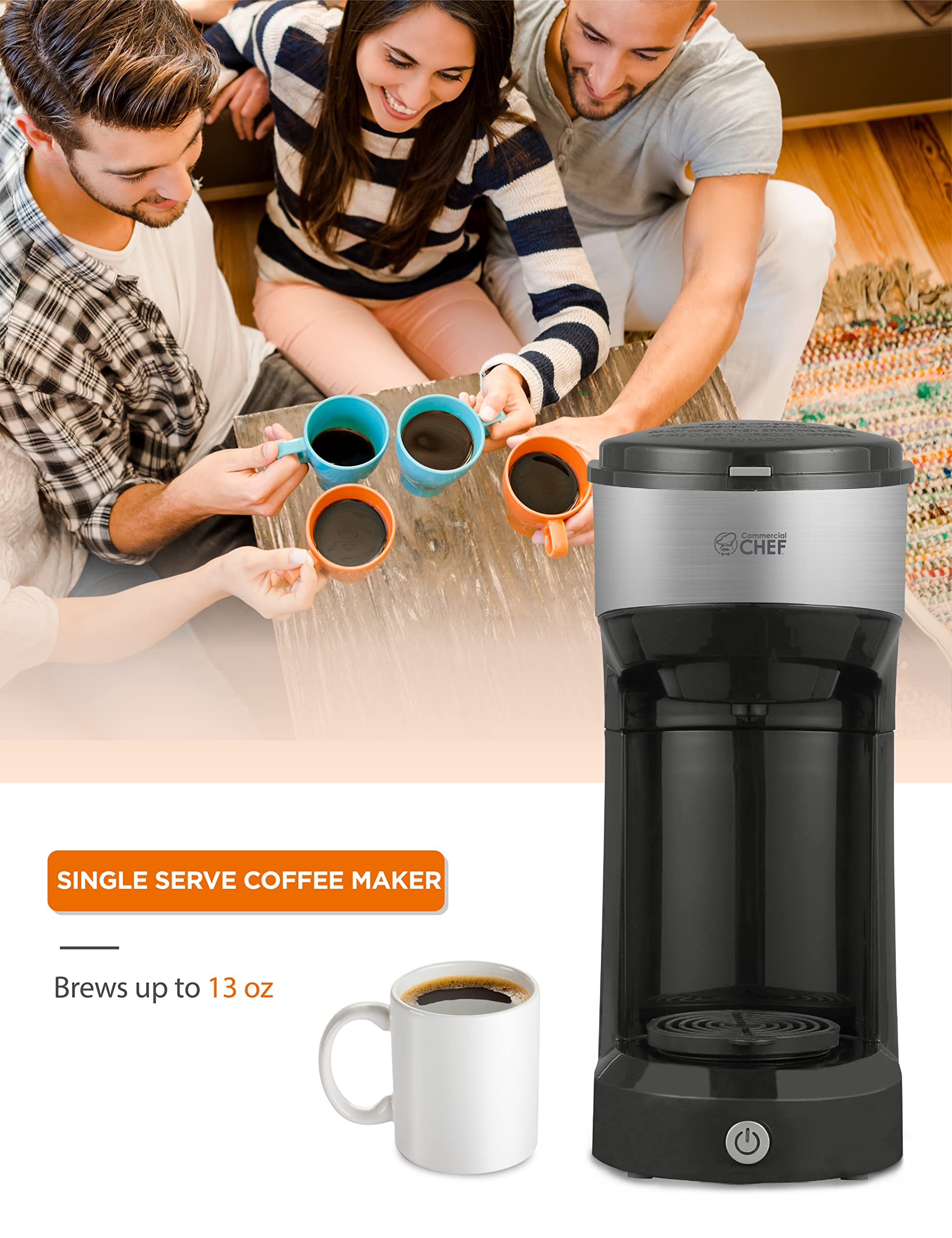 Commercial CHEF Coffee Machine, Single Serve Coffee Maker, Portable Coffee Maker Single Serve with 13 Ounce Water Tank & One Touch Button for Coffee Brewing