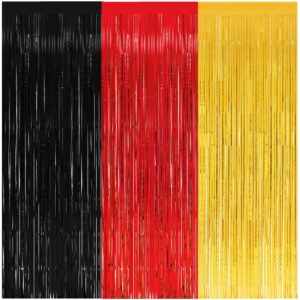 3 pack foil curtains-8x9.84 ft red gold and black fringe metallic backdrop curtain for mickey mouse themed baby shower birthday nursery party decorations