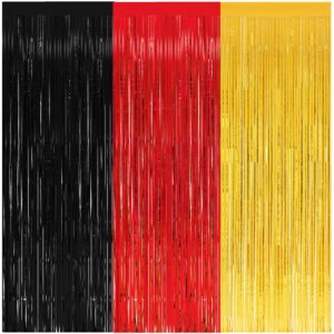 3 Pack Foil Curtains-8x9.84 Ft Red Gold and Black Fringe Metallic Backdrop Curtain for Mickey Mouse Themed Baby Shower Birthday Nursery Party Decorations