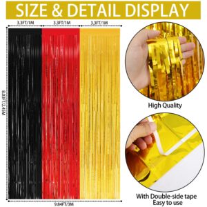 3 Pack Foil Curtains-8x9.84 Ft Red Gold and Black Fringe Metallic Backdrop Curtain for Mickey Mouse Themed Baby Shower Birthday Nursery Party Decorations