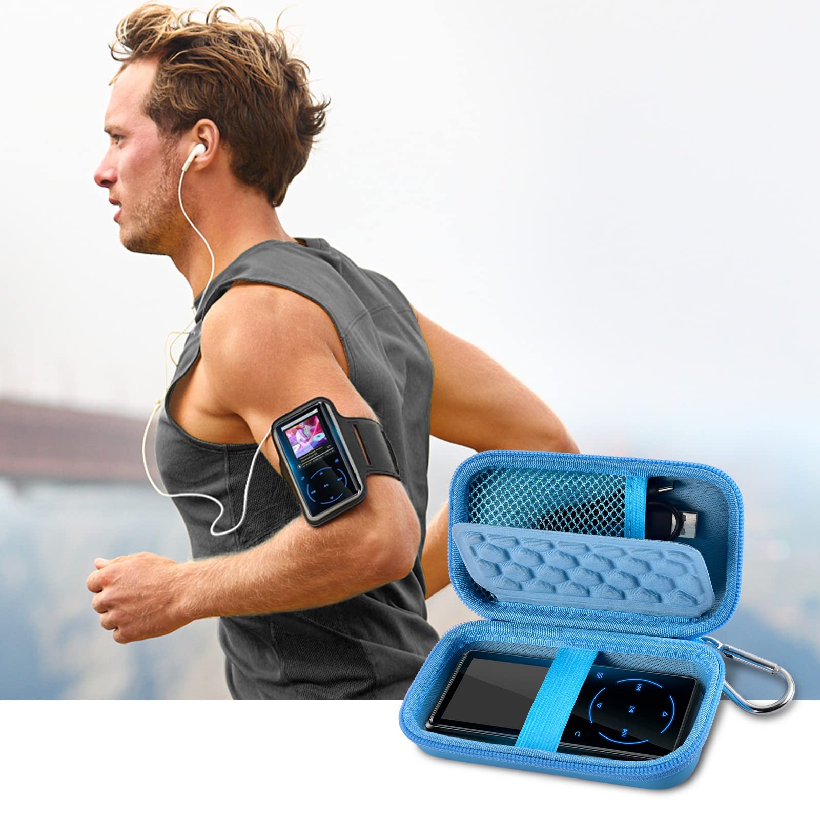 MP3 & MP4 Player Case for SOULCKER/G.G.Martinsen/Grtdhx/iPod Nano/Sandisk Music Player/Sony NW-A45 and Other Music Players with Bluetooth. Fit for Earbuds, USB Cable, Memory Card - Blue