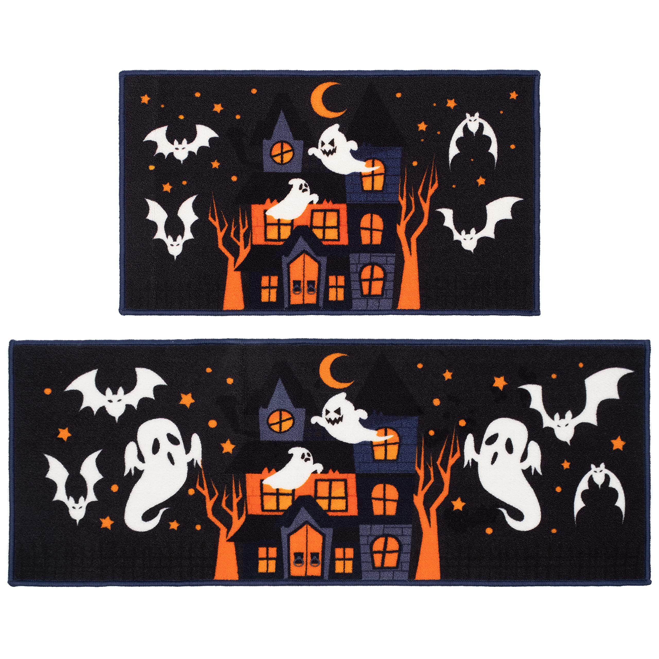 Beyond Your Thoughts Halloween Kitchen Rug Mat Set 2024 New Non Slip Decorative Spooky Castle Dark Soft Floor Mat for Kitchen Bedroom Indoor Halloween Home Decor 2 Pack - 28"x17" & 46”x17