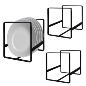 cuke2beet 3pcs metal plate holder organizer, vertical plate rack dish organizer for cabinet,dish storage rack drying rack for cupboard (1 large and 2 small, black)
