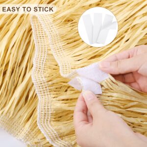 Fovths 2 Packs Luau Grass Table Skirt Fringe Straw Grass Skirt 108 x 30 Inch Hibiscus Hawaiian Table Skirts Rectangle Tropical Luau Party Decorations for Hawaiian Luau Decorations