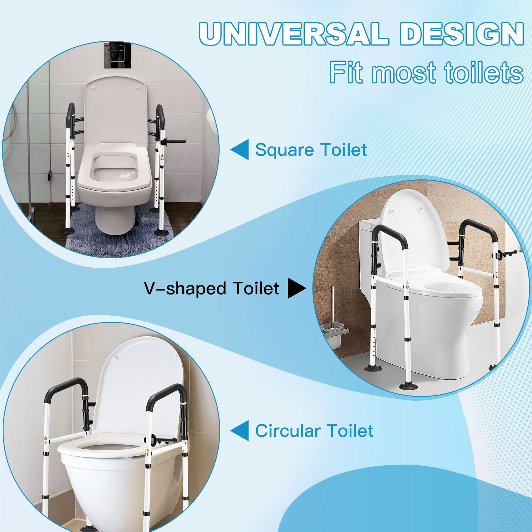 BNEHS Toilet Safety Rails, Universal Toilet Handles for Elderly, Handicap Toilet Seat with Handles, Height &Width Adjustable Medical Assist Grab Bar with 4 Suction Cups &Paper Towel Rack(White)