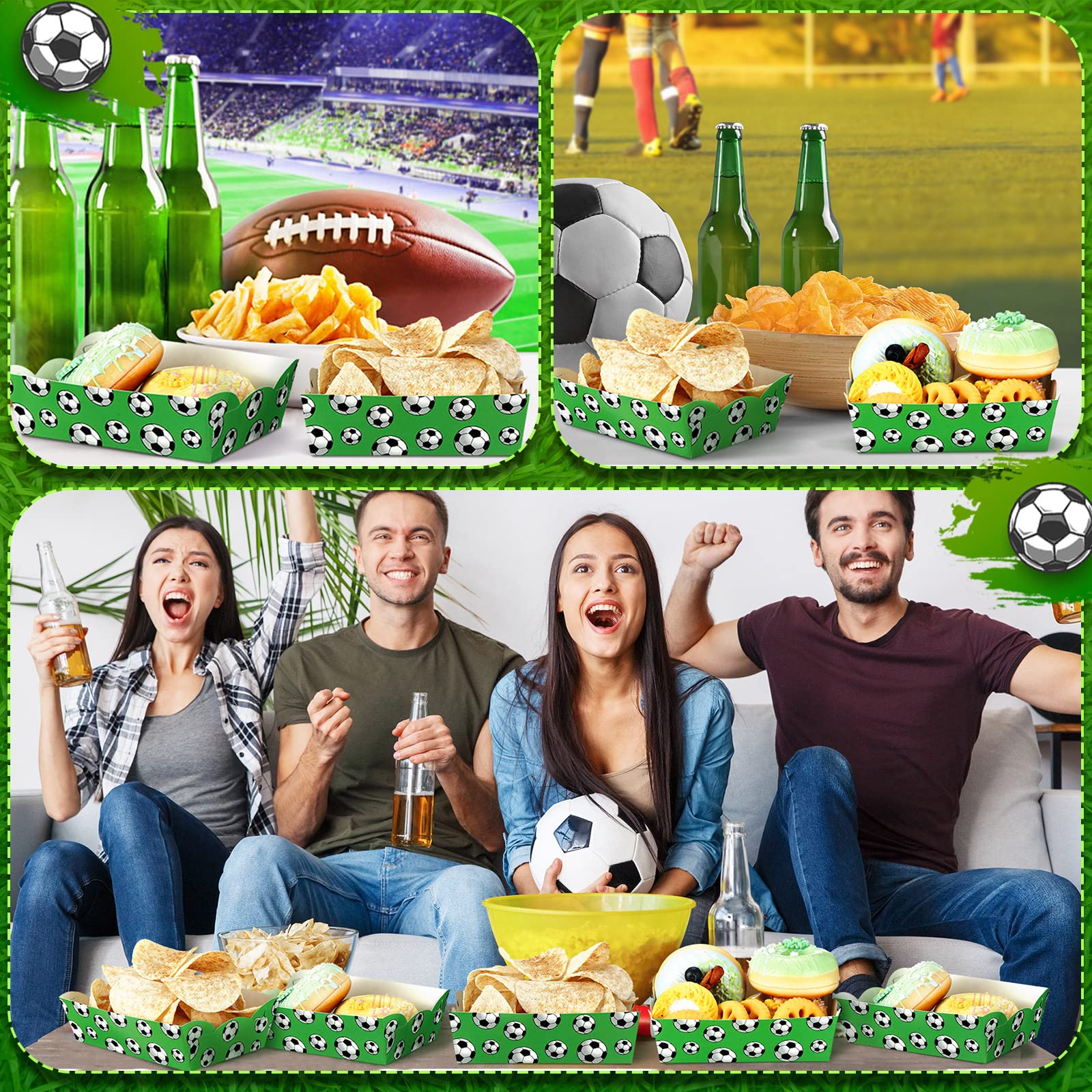 60 Pack Soccer Party Decorations Soccer Birthday Decorations Soccer Paper Food Serving Tray Paper Trays Paper Food Boats Paper Food Tray for Concession Food, Condiment, Carnivals (Soccer)