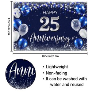 Happy 25th Anniversary Backdrop Banner Decor Navy Blue – Silver Glitter Happy 25 Years Wedding Anniversary Party Theme Decorations for Women Men Supplies