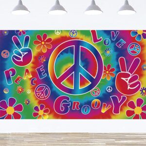 LOONELO Peace Groovy Love Backdrops Banner with 71x44 inch,60's Carnival Groovy Party Decoration Banner,Retro Hippie Boho Photography Background for Hippie Theme Groovy Party Decorations Rainbow