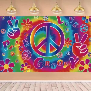 LOONELO Peace Groovy Love Backdrops Banner with 71x44 inch,60's Carnival Groovy Party Decoration Banner,Retro Hippie Boho Photography Background for Hippie Theme Groovy Party Decorations Rainbow