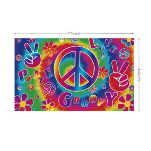 LOONELO Peace Groovy Love Backdrops Banner with 71x44 inch,60's Carnival Groovy Party Decoration Banner,Retro Hippie Boho Photography Background for Hippie Theme Groovy Party Decorations Rainbow