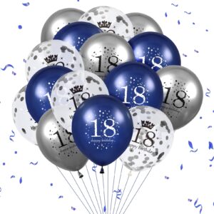 18th birthday balloons, 15 pcs navy blue silver latex 18th birthday balloons for boys girls 18th anniversary happy birthday party decorations navy blue balloons decor supplies,12 inches