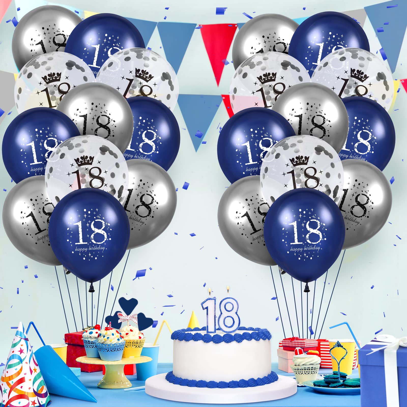 18th Birthday Balloons, 15 PCS Navy Blue Silver Latex 18th Birthday Balloons for Boys Girls 18th Anniversary Happy Birthday Party Decorations Navy Blue Balloons Decor Supplies,12 Inches