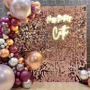 zuovaov shimmer wall backdrop ppanels- 24 pieces square panel diy party backdrop for birthday party, wedding, bachelor party, halloween & christmas party and other party events (rose gold)