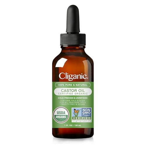 Cliganic Organic Castor Oil, 100% Pure (1oz with Eyelash Kit) - For Eyelashes, Eyebrows, Hair & Skin