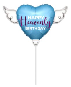 heavenly balloons on a stick happy heavenly birthday blue/purple balloon heart shaped with angel wings