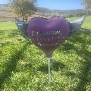 Heavenly Balloons on a stick Happy Heavenly Birthday pink balloon heart shaped with angel wings