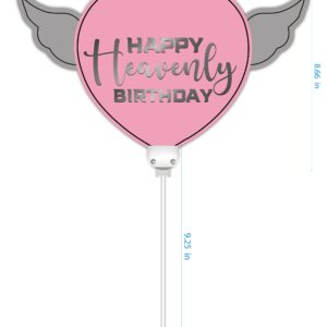 Heavenly Balloons on a stick Happy Heavenly Birthday pink balloon heart shaped with angel wings