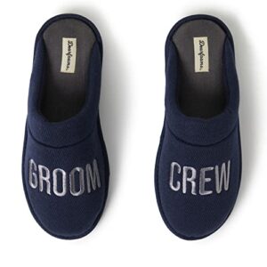 dearfoams men's groomsmen giftable wedding day scuff slipper, groom crew navy, medium