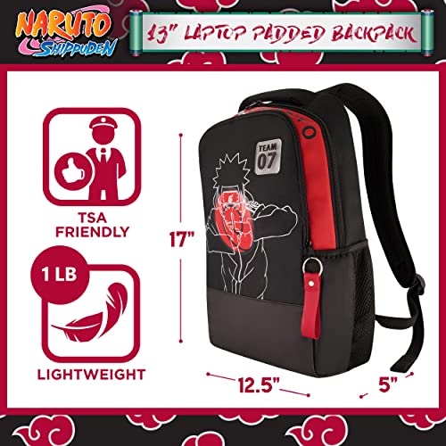 Naruto 15 Inch Sleeve Laptop Backpack, Padded Computer Bag for Commute or Travel, Team 7, One Size