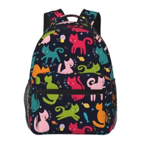 nerxy kitty cat backpack for school - happy cats with fish school backpack colorful kitten pet school bag laptop book bag fits 14 inch laptop rucksack daypack