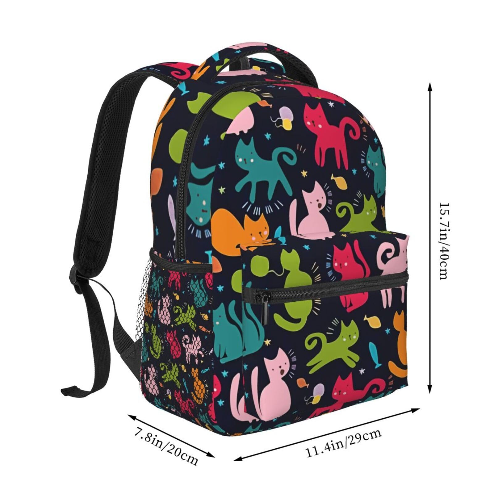 Nerxy Kitty Cat Backpack for School - Happy Cats with Fish School Backpack Colorful Kitten Pet School Bag Laptop Book Bag Fits 14 Inch Laptop Rucksack Daypack