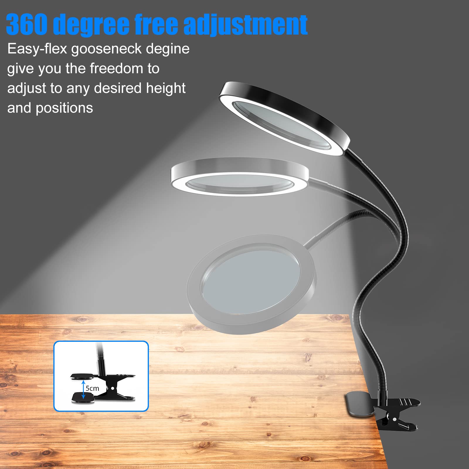 10X Magnifying Glass Lamp with Light, Magnifier Light with Clip, 3 Color Modes Stepless Dimmable & 10 Brightness Levels, Adjustable Swivel Arm Magnifier for Close Work, Reading, Crafts, Repairing