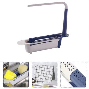 Dazzlewings Updated Telescopic Sink Storage Rack Holder with 2 Sponge, Adjustable Telescopic 2-in-1 Sink Storage Rack Holder with Dishcloth for Home Kitchen(Blue)