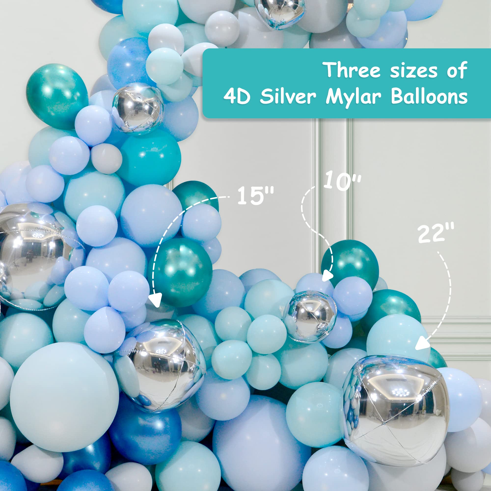 14pcs Silver Foil Balloons Mylar Balloons 22in 15in 10in Silver Balloons Different Sizes Large Metallic Silver Balloons Chrome Balloons Decor| 360 Degree 4d Round Helium Balloons Silver Balloon